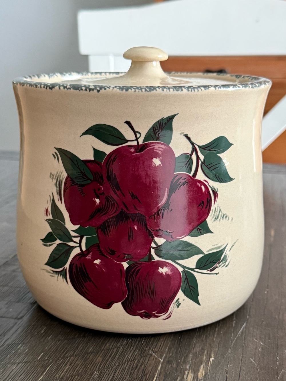 Vintage Home and Garden Party Apple Cookie Jar Canister • Stoneware Bean Pot Cro